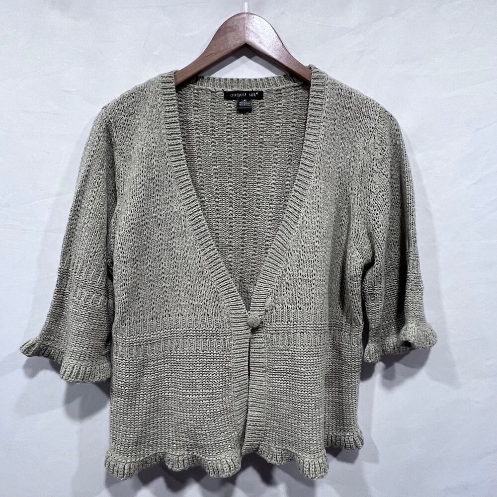 Women's Chunky Knit One Button‎ Cardigan Sweater Bell Sleeves August Silk Top M